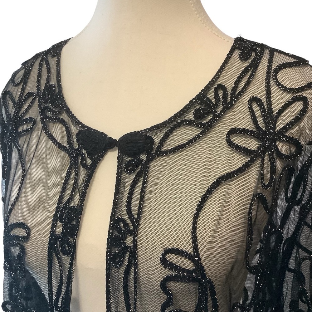 Dino Black Sheer Long Sleeve Blouse With Embossed design / Size L - Picture 4 of 13